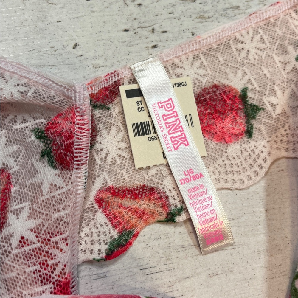 PINK Victoria's Secret Pink Strawberry Lace Thong Panties Large - Picture 4 of 8